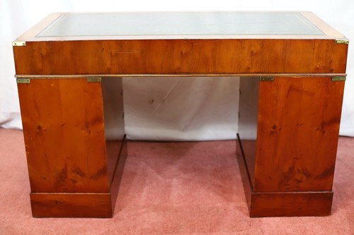 Lovely Yew Wood Campaign Style Pedestal Desk - Picture 11 of 16