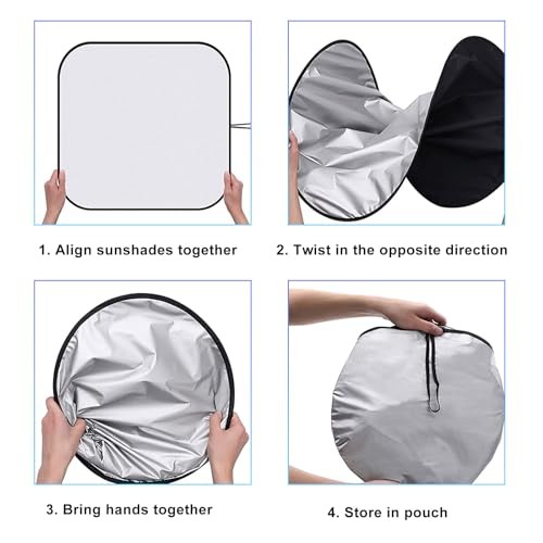 2 PCS Car Windshield Sun Shade, Auto Front Windshield Medium, 28×31 inches - Picture 4 of 6