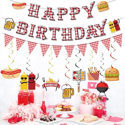 BBQ Picnic Themed Birthday Party Decorations,Barbecue Picnic Banner Hanging Red - Bild 4 von 5