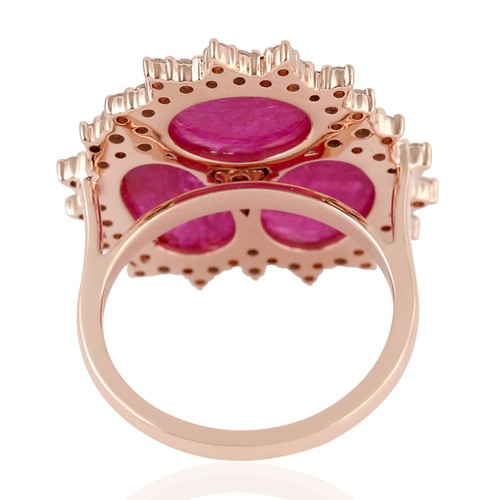 1K Rose Gold Natural Ruby and Diamond Cluster Ring Luxury Cocktail Jewelry Gift - Picture 4 of 7