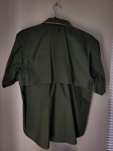 Vintage Browning Hunting Short Sleeve Green Button Down Shirt REACTAR pocket MED - Picture 7 of 12