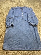 Gap Denim Dress Women Large Tall LT Smocked Peasant Lagenlook Henley Tunic Vtg