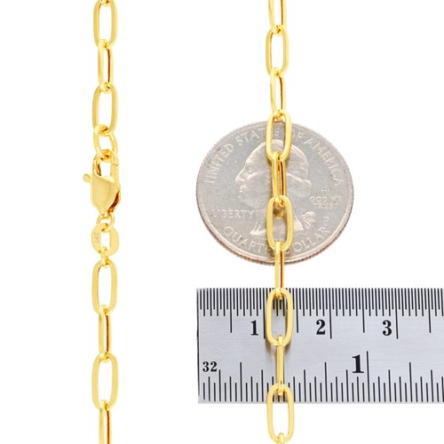 14k Yellow Gold 4mm Paperclip Chain Rolo Elongated Link Cable Bracelet Womens 7" - Picture 7 of 10