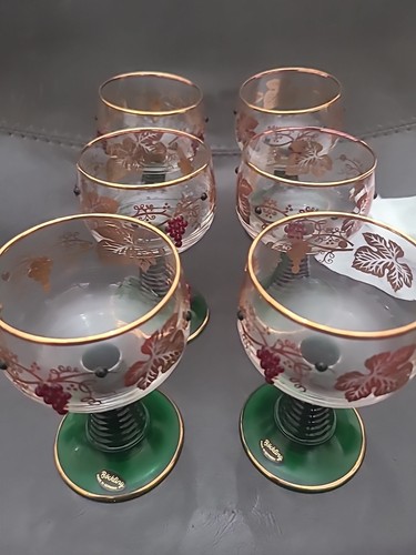 Bockling Roemer Germany 6 Wine Glass Goblets Set Beehive Green Stem - Picture 2 of 10