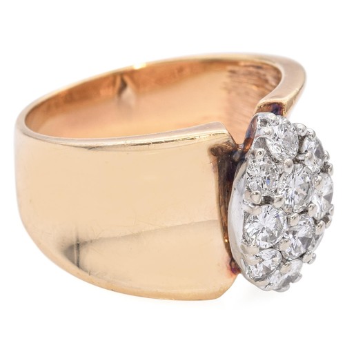 14K Yellow Gold Diamond Cluster Band Ring - Picture 6 of 7