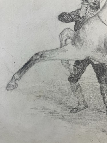 Dessin ancien vers 1860 : chevaux se cabrant parés de plumes sur la tête - Picture 7 of 11