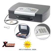 Xcase Geld- & Dokumentenkassette, Stahl, Elektronik-Schloss, A4, Stahlkabel