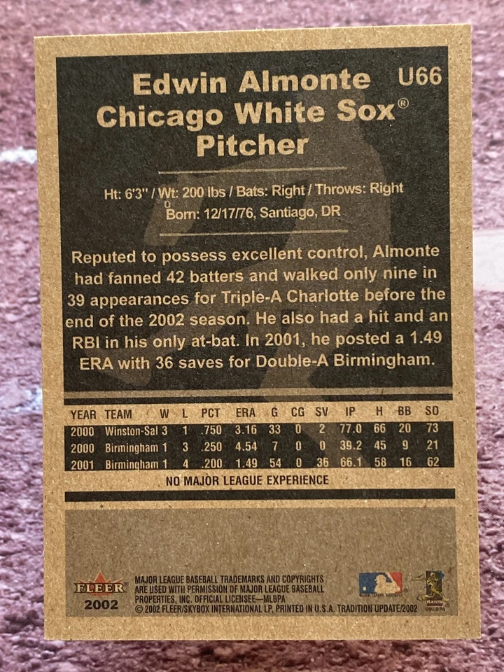 2002 Fleer Tradition Update Edwin Almonte #U66 Chicago White Sox - Image 2 of 2