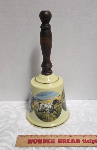 Vintage Mid Century Ceramic Bell w/ Wood Handle ~ Hunting Dogs Motifs - Picture 6 of 7