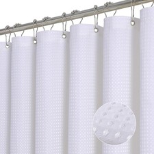 ROLIZOE White Shower Curtain - 256GSM Luxury Weighted Waffle Textured Heavy Dut