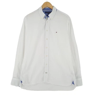 Tommy Hilfiger Vintage Herrenhemd Weiß Baumwolle Lässig Bg1 Größe L - Bild 1 von 4