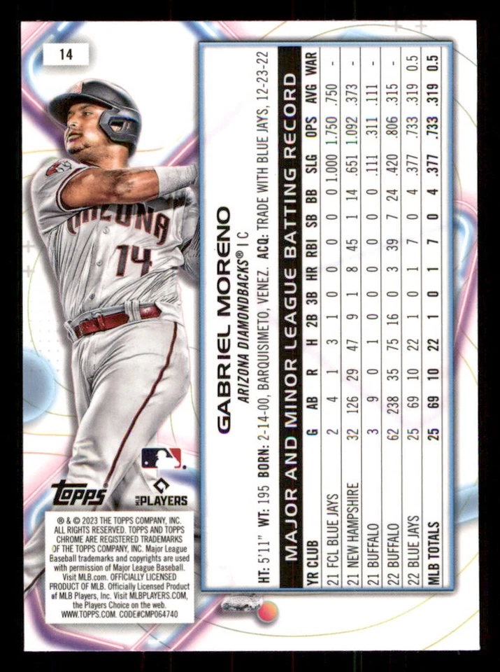 2023 Topps Cosmic Chrome #14 Gabriel Moreno RC - Image 2 of 2