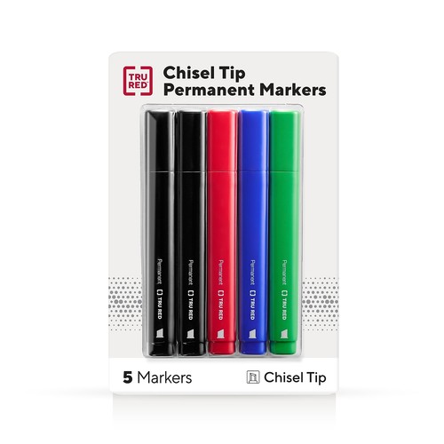 TRU RED Tank Permanent Markers Chisel Tip Asst 5/Pack TR54526