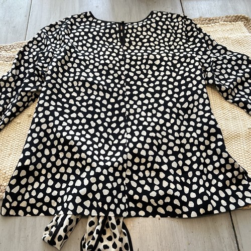 NWT J Crew Black White Pebble Polka Dot Print Tie Front 100% Silk Top Sz 10 - Picture 10 of 13