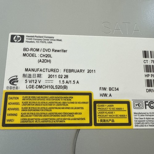 HP OPTICAL DRIVE DVD RECORDER DVD RW RDL BLURAY DISC CH20L (A2DH) - Photo 3/4