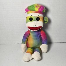 Ty Rainbow Sock Monkey Plush Toy Colorful Tie-Dye Stuffed Animal Retired HTF