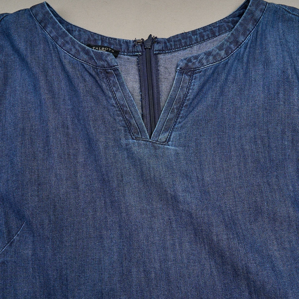 Vestido Camisa Talbots Mujer 14P Azul Algodón Cremallera Trasera Cuello en V Foto 2 de 4