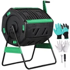 53-Gallon Compost Tumbler Dual Chamber Outdoor Compost Bin with 360° Hand Crank