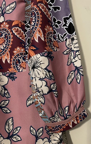 Top tunica morbido Dintorni taglia L. Alvadore Fleur scollo a V patchwork floreale orlo H/L - Foto 21 di 21
