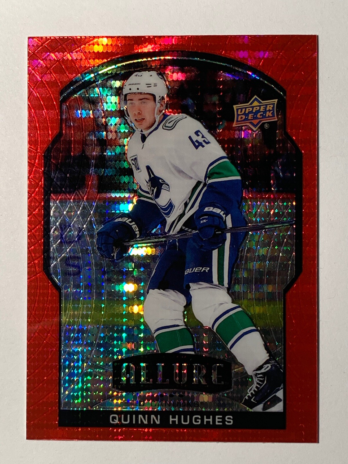 2020-21 UD Allure Red Rainbow QUINN HUGHES Vancouver Canucks Card# 43