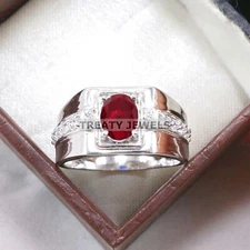 Ruby Oval Cut Gemstone With 925 Sterling Silver Ring For Men's #B543 *
