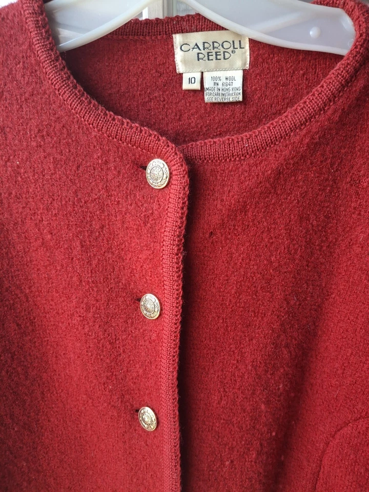 Blazer Carroll Reed Vintage Vintage 100% Lã Tamanho 10 Vermelho Botões Dourados - Imagem 2 de 4