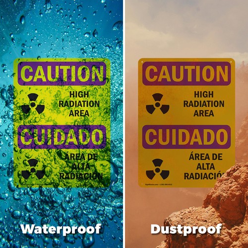 (2 Pack) High Radiation Area Bilingual OSHA Caution Radiation Sign Decal Metal - Imagen 6 de 23