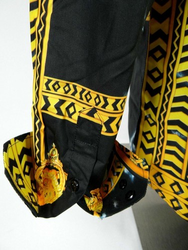 Mens Toku Premier Shirt Black Gold Stripe Italian Style Print Slim Fit Button Up - Picture 7 of 7