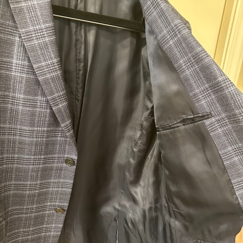 Theory Plaid Wool Blazer Navy Gray Check Size 42R Slim Fit Sport Coat Jacket - Picture 3 of 5