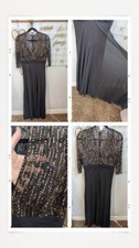 Terani Couture SZ 10 Beaded Bodice Fit Flare Dress Black 599