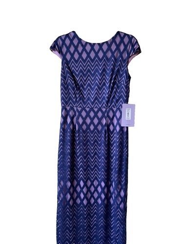 JS Collections womens Linda Cap Sleeve Embroidered Long Column Gown size 4 Navy - Picture 6 of 15