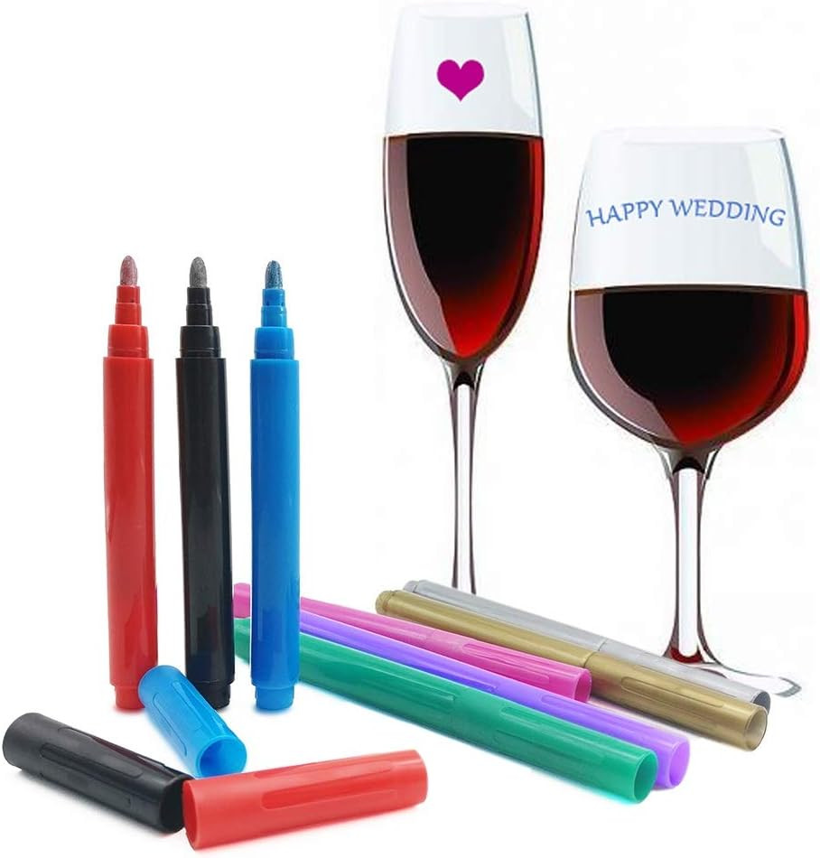 8 stück Weinglas-Marker, Abwaschbar Name It Marker Stifte für Glaswaren Fenster