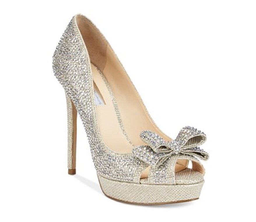 Inc International Concepts Vernaa Rhinestone Bow Platform Pumps, Champagne, 7.5M Inc International Concepts Vernaa Rhinestone Bow Platform Pumps, Champagne, 7.5M
