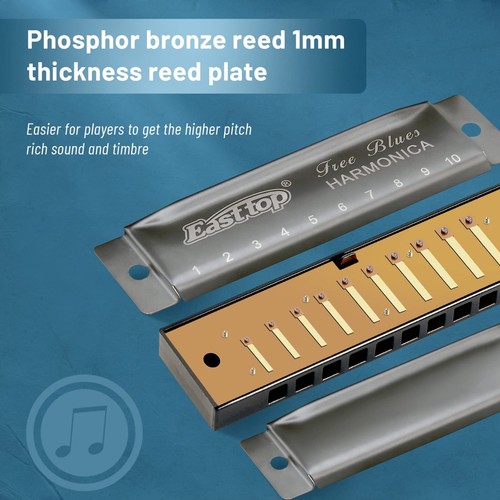 EASTTOP Blues Harmonica Key of C 10Hole 20Tone Diatonic Mouth Organ Gift New Hot - Picture 17 of 26