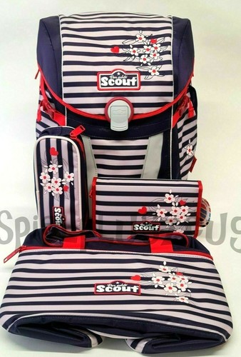 Scout Sunny Schulranzen Set 4tlg Happy Stripes Mädchen Rucksack Lila Ranzen - Bild 1 von 9
