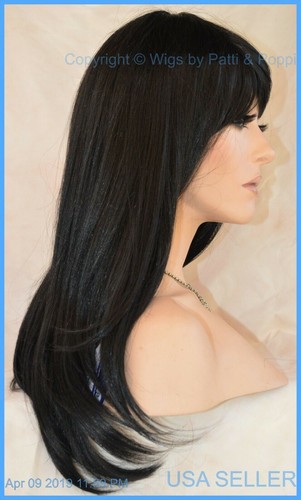 LONG STRAIGHT STYLE WITH FRINGE & BANGS 1B SOFT BLACK 1351 - Picture 11 of 12