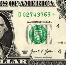 2021 D Star Note One Dollar Bill Regular Run Pack Note D02743769* UNC