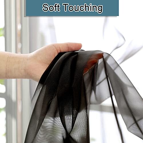Sheer Curtain Panels Set 84" Inches Long, Solid Voile 2X40X84" Black-voile - Bild 5 von 7