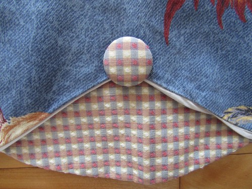 RLF LAYERED ROOSTERS & CHECKERED WHITE LINED VALANCE BUTONS 38"X14.5" DENIM LOOK - Picture 5 of 12