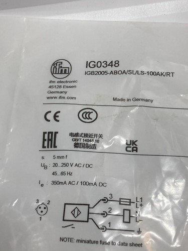 IFM IGB2005-ABOA/SL/LS-100AK/RT (IG0348) PROXIMITY SWITCH INDUCTIVE 5MM R NIB - Picture 3 of 3