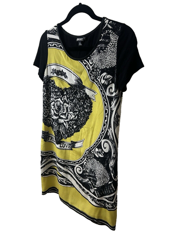 DKNY Shift Dress | Black, Yellow & White | Graphic Design | Short Sleeve | XS - Picture 5 of 7