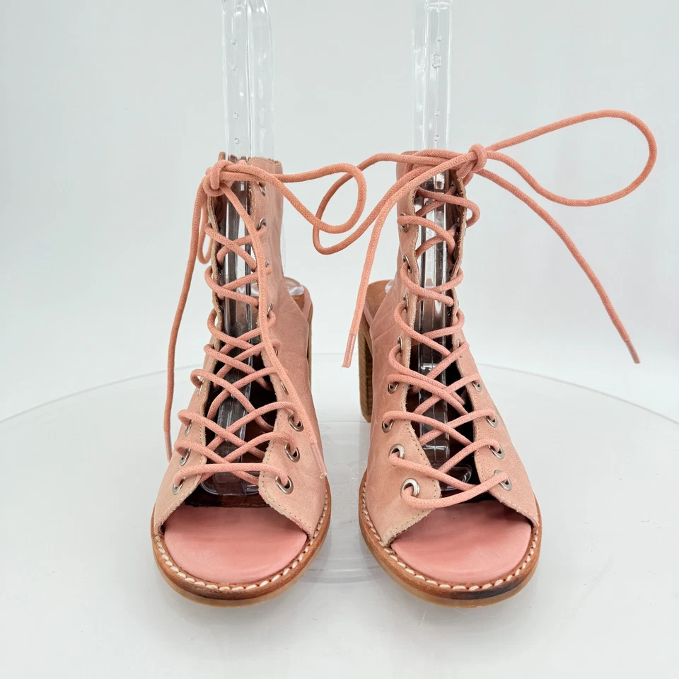 Sandalia Gladiador Jeffrey Campbell X Free People Cuero Rosa Con Cordones Boho Talla 6.5 Foto 4 de 4