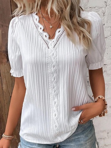 Womens V neck Summer Ladies T-Shirt Blouse Short Sleeve Tops Pullover Plus Size - Picture 13 of 23