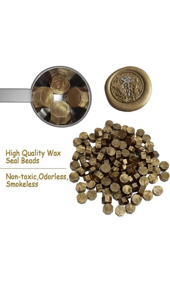 Cuentas de sellado de cera - marrón - 400 piezas - 1 cuchara de fusión, 6 velas para sellar cera Foto 2 de 3