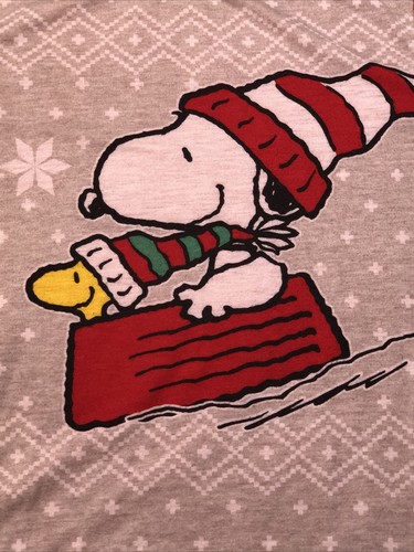 PEANUTS SNOOPY Woodstock Red White Long Sleeve Pajama Top Christmas Boys Sz 10 - Picture 2 of 6