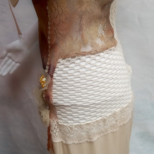 woman clothing summer couture brand long dress romantic beige flower ruffle bead - Picture 9 of 12