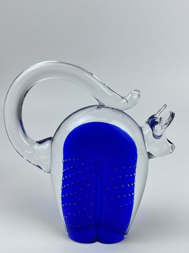 Cobalt Blue Crystal Glass Cat Figurine Standing 5” - Picture 3 of 6