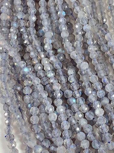 Grade AAA+ Natural Gray Blue Clear Labradorite Faceted Round Beads 15.5" Strand - Picture 7 of 10