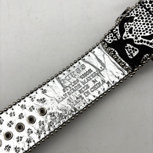 Vintage 00s Y2K Guess Metallic Silver PU Reptile Print Studded Bling Belt M 35" - Picture 10 of 17
