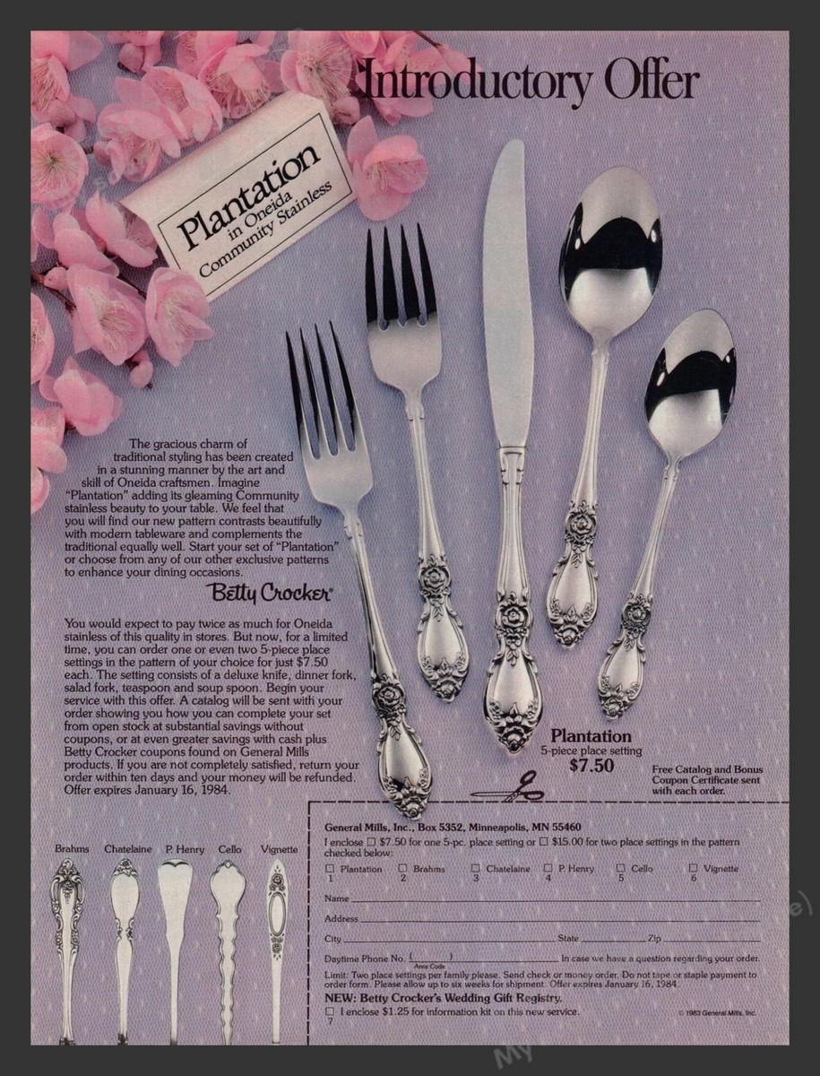 Oneida 1980s Print Advertisement 1983 Plantation Pattern Flatware